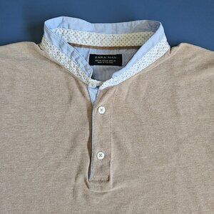 zara men mandarin collar polka dot blue